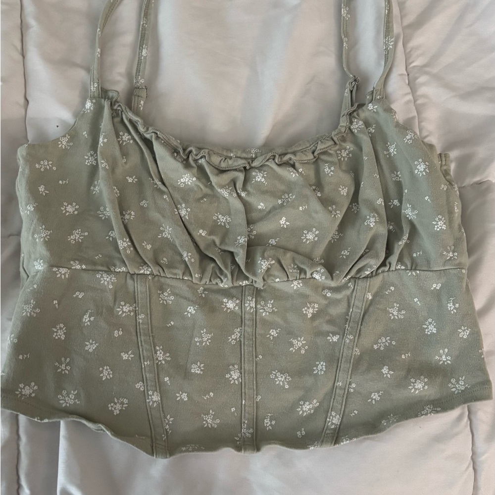 Hollister Olive Floral Crop Top